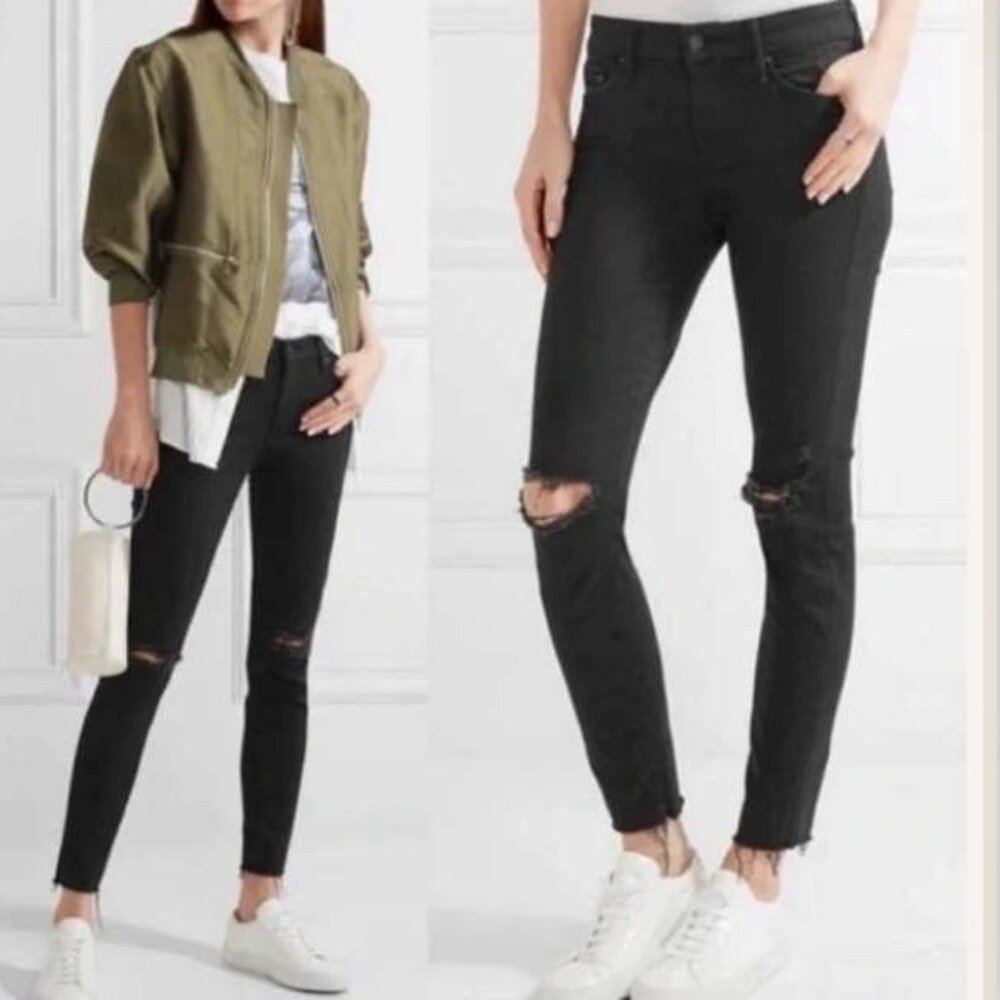 Mother Looker Ankle‎ Fray Denim Jeans Guilty Black 26